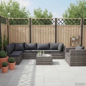 Sofa Set Grey Poly rattan, powder-coated steel, glass, polyester