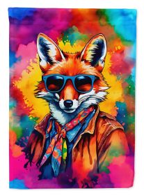 Hippie Animal Fox House Flag Large Porch Sleeve Pole Decorative Outside Yard Banner Artwork Wall Hanging, Polyester, House Size, Multicolor