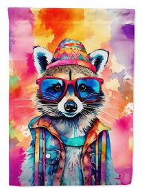 Hippie Animal Raccoon House Flag Large Porch Sleeve Pole Decorative Outside Yard Banner Artwork Wall Hanging, Polyester, House Size, Multicolor