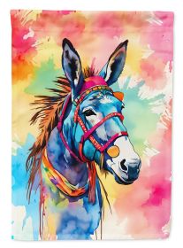 Hippie Animal Donkey House Flag Large Porch Sleeve Pole Decorative Outside Yard Banner Artwork Wall Hanging, Polyester, House Size, Multicolor