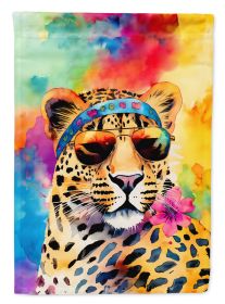 Hippie Animal Leopard House Flag Large Porch Sleeve Pole Decorative Outside Yard Banner Artwork Wall Hanging, Polyester, House Size, Multicolor